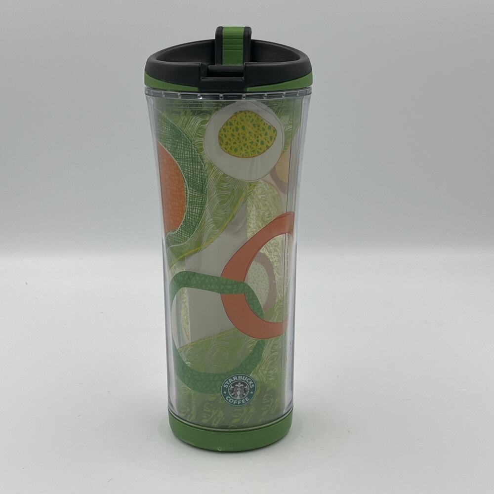 2007 Starbucks Green Brown Rwanda Fabric 16 oz Travel Tumbler NEW